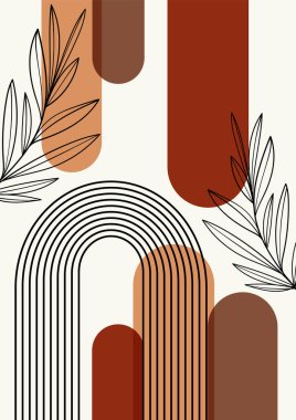 Kemer şekilli modern soyut vektör çizimi sanat. Boho duvarları 2D dekor. Moda sanatsal tasarım afiş, sosyal medya, davetiyeler ve kapak için mükemmel