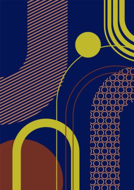 Geometrik nötr şekilli soyut bir orta yüzyıl posteri. Modern boho minimalist sanat. Duvar kâğıdı, arkaplan, duvar dekorasyonu için tasarım. Vektör tarafsız illüstrasyon.