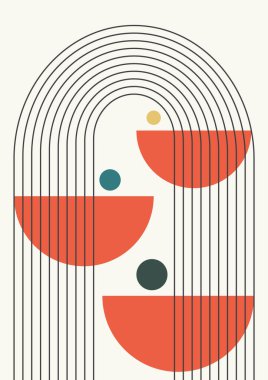 Minimalist düz geometrik sanat. Klasik retro Bauhaus tasarımı. Poster için renkli sanat, vektör şablonu. Estetik minimalist geometrik elementler iç sanat.