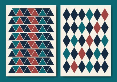 Modern vector abstract geometric poster collection. Retro Memphis style simple background. Design for wallpaper, background, wall interior art. Vector colorful illustration clipart