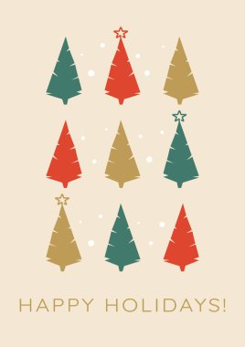 Dekoratif Noel Ağacı 'nın Noel şablonu. Noel tebrik kartı çizimi. Vektör illüstrasyon sezonluk poster tasarımı. Kart, pankart, poster için yaratıcı bir kavram