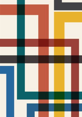 Renkli çizgili, soyut bir poster. Modern estetik minimalist sanat. Duvar kâğıdı, arka plan, duvar iç mimarisi için tasarım. Vektör tarafsız illüstrasyon.