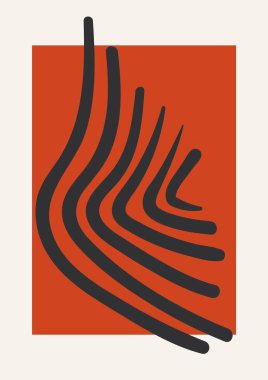 Geometrik şekilli soyut bir kırmızı poster. Modern Memphis minimalist düz sanat. Duvar kâğıdı, arka plan, duvar iç mimarisi için tasarım. Vektör tarafsız illüstrasyon