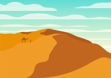 Estetik çöl manzara kumulları çizimi. Göçebe gezgin, Ramazan Kareem çölde. Boho duvar dekoru. Orta yüzyıl modern minimalist sanat baskısı