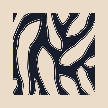 Tarafsız renklerle boho ev dekorasyonu. Modern tarzda yaprağı olan estetik minimalist baskı. Geometrik şekilli klasik çizimler.