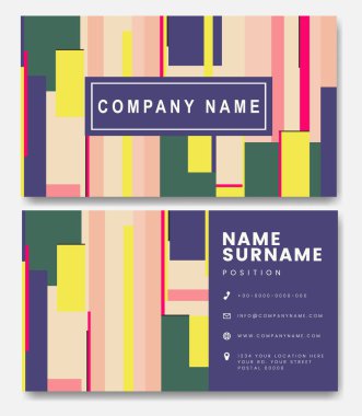 Modaya uygun, soyut kartvizit şablonu. Geometrik elementlerle modern şirket kırtasiye kimlik düzeni. Davetiye, el ilanı, arka plan dekorasyonu için harika..