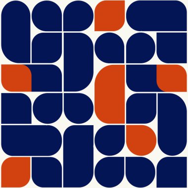 Geometrik şekilli soyut orta yüzyıl Bauhaus deseni. Modern minimalist düz sanat. Duvar kâğıdı, arka plan, duvar iç mimarisi için tekrar tasarımı. Vektör tarafsız illüstrasyon