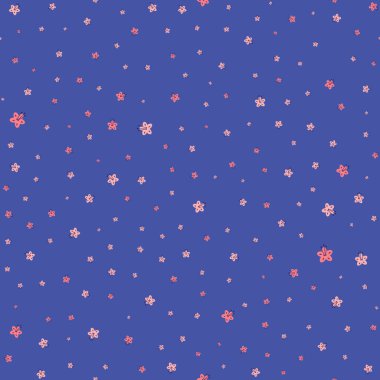 Renkli papatya çiçekleri. Mavi arka planda gösterişli sanat eserleri. Çiçekli Paskalya vektör çizimi. Dijital kağıt ve kumaş için sonsuz dokuyu yönlendir.