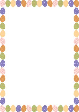 Renkli Paskalya yumurtaları boş çerçeveler. Paskalya yumurtası avı şablonu ve mesajın için boş bir alan. Bebek partisi tasarımı