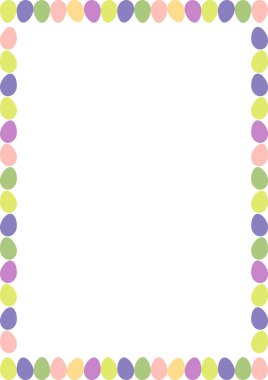 Paskalya yumurtalarının çerçevesini boş alanla boyamış. Saydam arkaplanda boşluk kopyala. Paskalya yumurtası avı şablonu ve mesajın için boş bir alan. Bebek partisi tasarımı