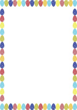 Paskalya yumurtalarının çerçevesini boş alanla boyamış. Saydam arkaplanda boşluk kopyala. Paskalya yumurtası avı şablonu ve mesajın için boş bir alan. Bebek partisi tasarımı