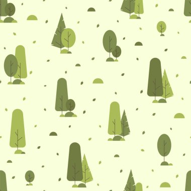 Yeşil yapraklı, dikişsiz bahar ormanı. Yaz parkı peyzajsız arka plan. Paket kağıdı, kumaş baskısı, duvar kağıdı için.