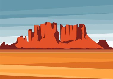 Death Valley Ulusal Parkı illüstrasyonu. Rocky Desert manzarası, American Valley 2D sanat. Renkli çizgi film Vahşi Batı manzarası. Estetik minimalist panorama posteri