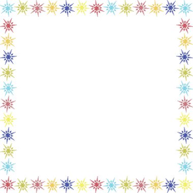 Kar taneleri çerçevesi. Beyaz arkaplan sınırında Noel kar taneleri ve mesajınız için boş alan. Bebek partisi tasarımı