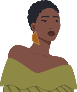 Afro-Amerikan kadın çizimi. Anneler Günün kutlu olsun. Basit sanat. Uluslararası Kadınlar Günü için çizgi film düz illüstrasyon