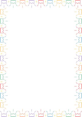 Bebek duş çerçevesi. Crown doodle çocuksu şablonu. Metnin için boşluk ile kenarı dikdörtgen yap. Bebek partisi tasarımı