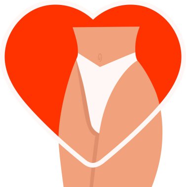 Bikini mahrem ve hijyen illüstrasyonu. Saç temizleme alanı ikonu. Kadın sağlığı, vücut pozitifliği. Vücut vektör etiketini sevdim.