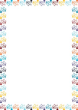 Dalgalı renkli elementler çerçevesi. Metin için vektör karalama çerçevesi. Tasarım, davetiyeler, hediye kartları, el ilanları ve broşürler için basit bebek partisi şablonu ögesi