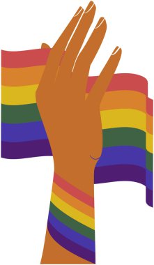 Gökkuşağı el çizimi. LGBT konsept simgesi. Gerçekçi stil vektör renkli illüstrasyon. LGBTQ destek şablonu, tebrik kartı veya parti daveti