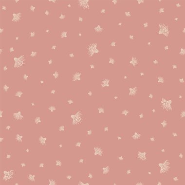 Pastel renkleri çayırda pürüzsüz desen. Yapraklar ve çiçekler basit bir arka plan oluşturuyor. Çiçek bahçesi bitki vektör çizimi. Dijital kağıt ve kumaş için sonsuz dokuyu yönlendir