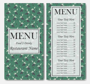 Basit renkli restoran şablonu. Kafe kimliği. Taze yemek unsurları olan klasik yaratıcı yemek kartı. Fiyat tasarım şablonlu restoran menüsü