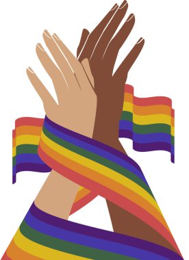 Gökkuşağı el çizimi. LGBT konsept simgesi. Gerçekçi stil vektör renkli illüstrasyon. LGBTQ destek şablonu, tebrik kartı veya parti daveti