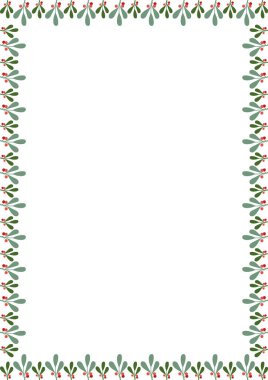 Ökse otu çerçevesi. Noel bitkileri boş çerçeve kutusu. Kutsal ağaç yaprakları. El çizimi vektör çizimi beyaz arkaplanda izole edildi