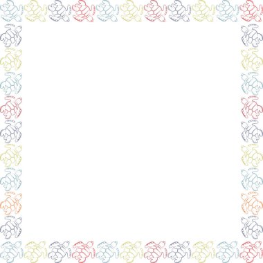 Kaplumbağa boş çerçeve. Metnin için boş alanı olan sevimli çizgi film çizimi şablonu. Bebek partisi tasarımı. Tebrik kartı, baskı, poster, çıkartma için tasarım