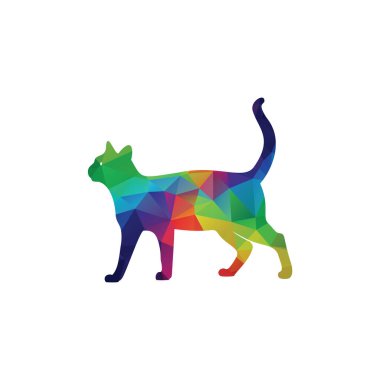 Kedi vektör logosu dizaynı. Retro logolar için vektör kedi silueti görünümü tarafı, beyaz arkaplanda izole edilmiş