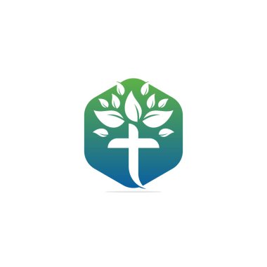 Tree religious cross symbol icon vector design. Cross tree logo design. Tree church logo. clipart