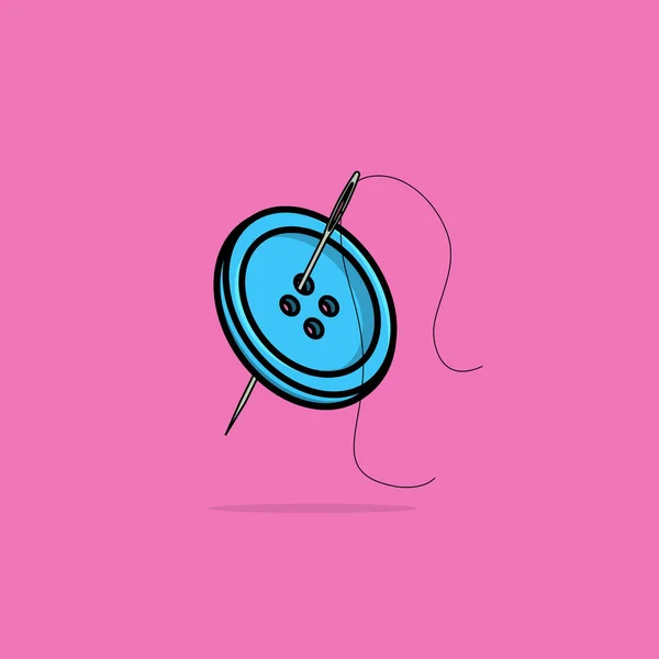 Threaded Needle Blue Button Vector Illustration — Stock Vector