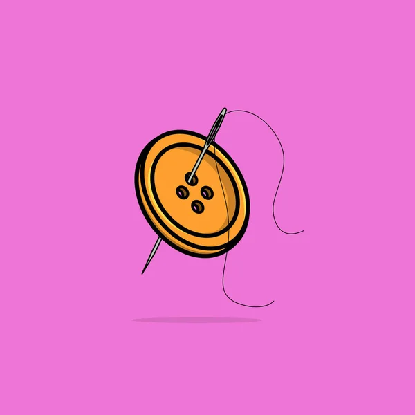 Threaded Needle Yellow Button Vector Illustration — Stock Vector