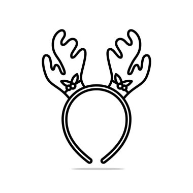 Açık yeşil arka planda izole edilmiş kahverengi ren geyiği boynuzlu Noel maskesi, karikatür çizimi.