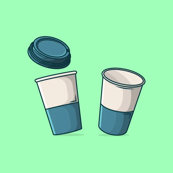 两杯热咖啡杯和瓶盖向量图解 祝你早餐愉快咖啡店咖啡吉祥物标志 适用于网页 背景图的平面卡通风格 — 图库矢量图片