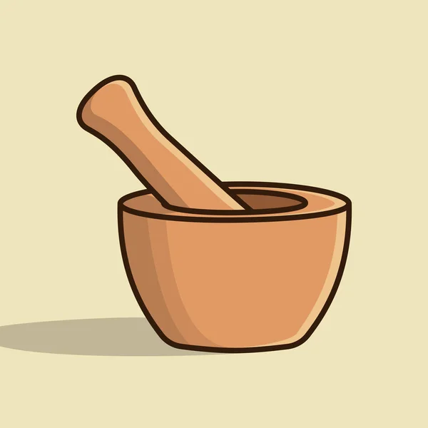 Mortier Épices Bois Avec Pilon Bol Broyeur Outil Cuisine Illustration — Image vectorielle