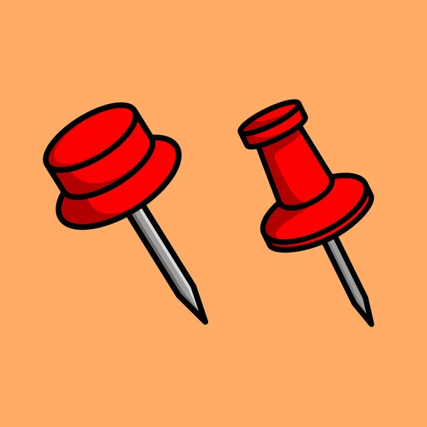 Rote Kombination Cartoonish Thumbtack Pin Isoliert Auf Rotem Hintergrund Vektor — Stockvektor