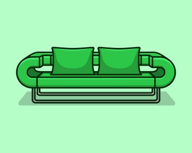 Yeşil arka planda gölgeli gri bacaklı şık yeşil kumaş kanepe. Yeşil iç mekan, sergi salonu, tek parça mobilya. Vilyura, kadife kanepe. Lüks kanepe manzarası