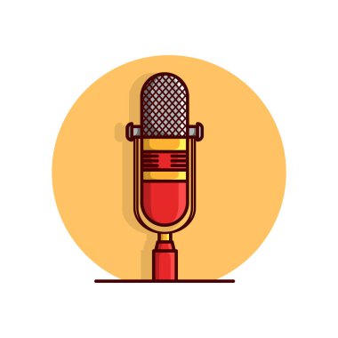 Mikrofon Vektör İllüzyonu. Sesini yükselt ve kaydet. Podcast mikrofon simgesi izole çizgi film illüstrasyonu