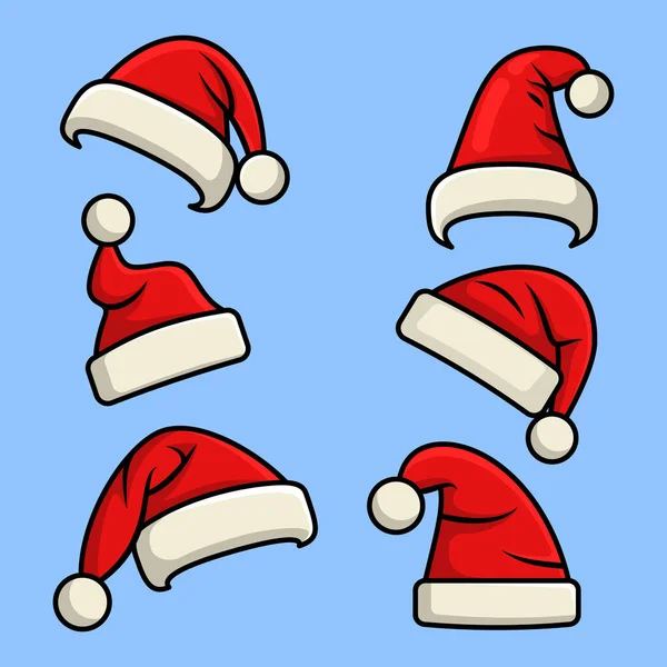 Chapeaux Père Noël Caricaturaux Santa Claus Noël Casquettes Vacances Célébration — Image vectorielle