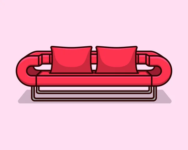 时尚舒适的红色面料沙发 灰色腿 红色背景 绿色内饰 陈列室 单件家具 天鹅绒沙发 奢华沙发前景色 — 图库矢量图片