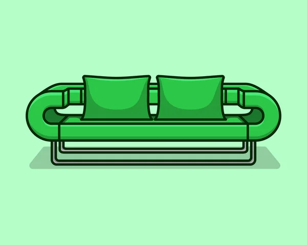 Fashionable Comfortable Stylish Green Fabric Sofa Gray Legs Green Background — Stock Vector
