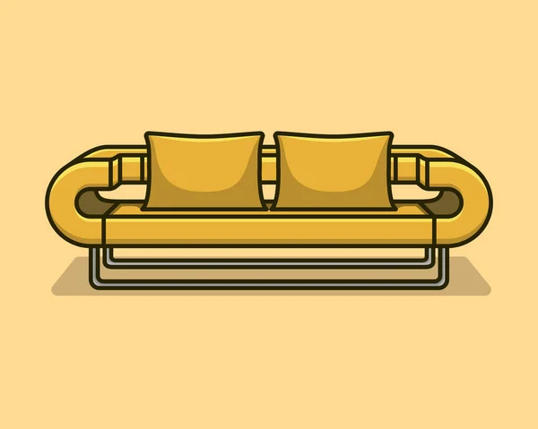 Modisches Stilvolles Sofa Aus Gelbem Stoff Mit Grauen Beinen Auf — Stockvektor
