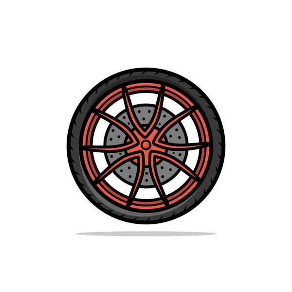 Cartoonish Orange Alloy Car Tire Wheel Isolated Vector Illustration — Stock Vector