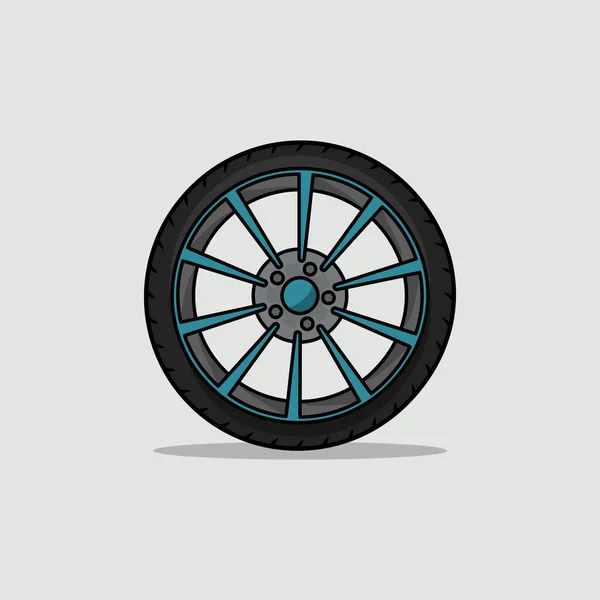 Desenhos Animados Azul Liga Carro Pneu Roda Isolado Vetor Ilustração —  Vetores de Stock