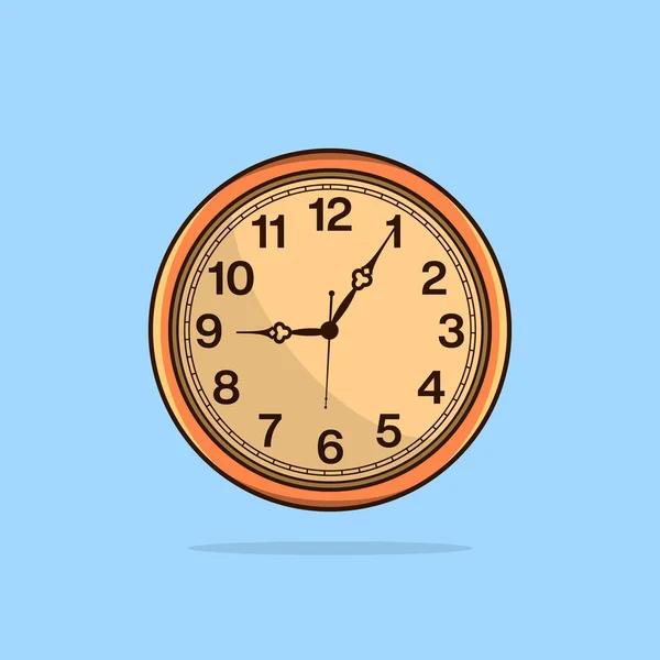 Cartoonish Clock Face Showing Nine Five Clock Isolated Light Blue — Stock Vector