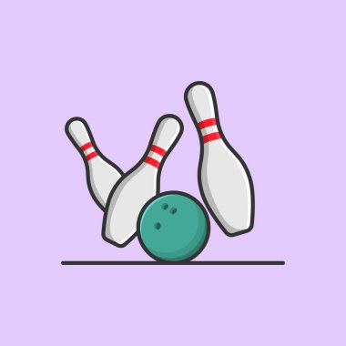 Bowling Ball With Bowling Pins Cartoon Vector Icon Illustration. Sport Object Icon Concept Isolated Premium Vector. Flat Cartoon Style