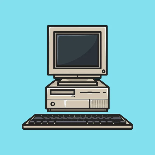 Vorderseite Einer Realistischen Computer Monitor Cpu Mit Tastatur Vektor Illustration — Stockvektor