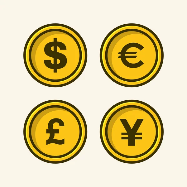 Main Currencies Symbols Represented Gold Coins — Stock Vector
