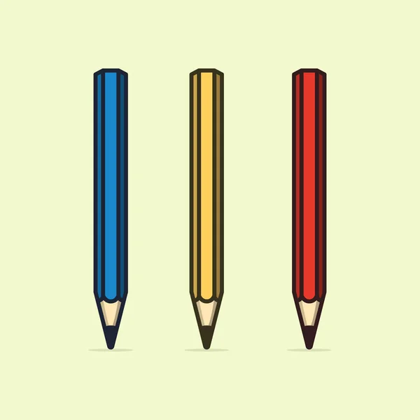 Tři Tužky Jsou Zobrazeny Řadě Roztomilé Tužka Znak Plochý Kreslený — Stockový vektor