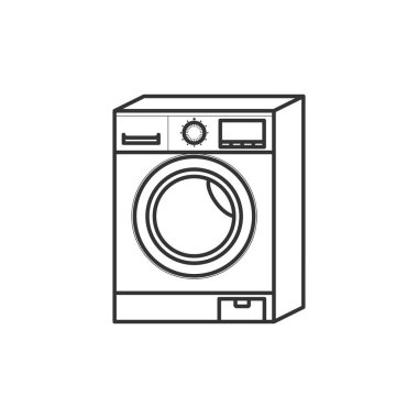 Modern elektrikli çamaşır makinesi vektör çizimi. Gölgeli çamaşır makinesi vektör tasarımının ön görünümü.